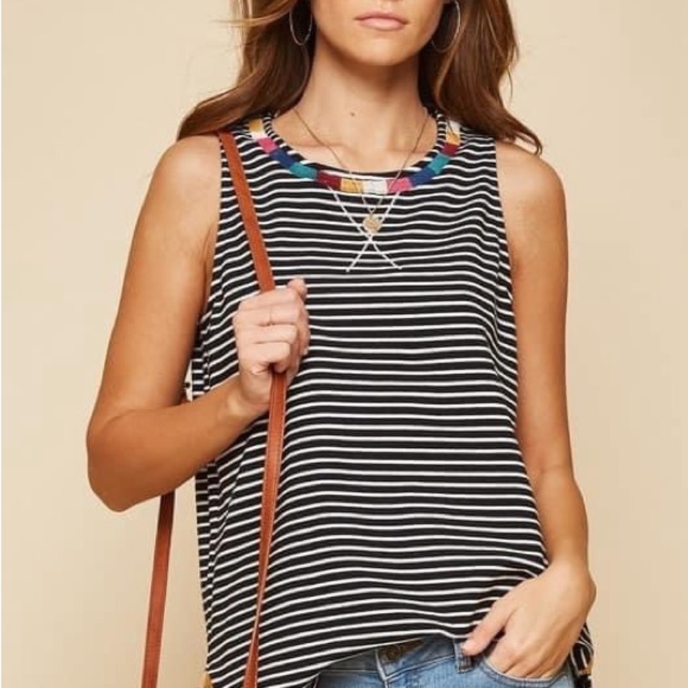 Andree Black and White Embellished Tank Top with Relaxed Fit